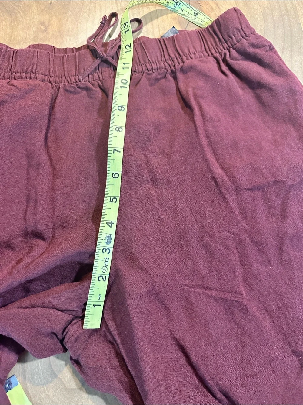 H&M Linen Blend Wide Leg Pull On Pants Burgundy Medium Elastic Waist Pockets